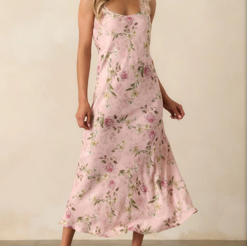 Elegant Floral Midi Dress In Pink